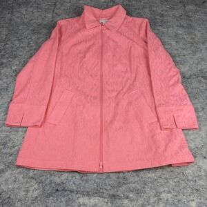 Susan Graver‎ Women's Large Pink Textured Lace Zip Up Longline Jacket Spring